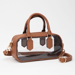 Tan Handle Structured Transparent Clear Handbag Crossbody Bag Purse